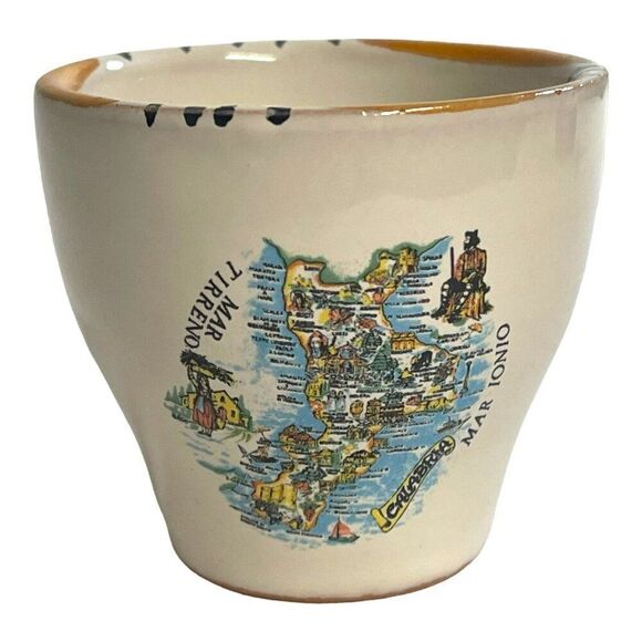 Italian Souvenir Coffee Tea Set 2 Cups Mugs Pottery Calabria VTG map landmarks - Picture 5 of 13